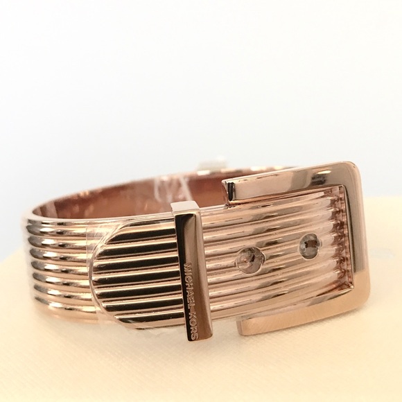 Authentic MK rose gold tone ribbed belt bracelet - Picture 2 of 8